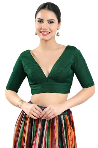 Image of Vamas Women's Silk Padded Self Design Half Sleeve Readymade Saree Blouse (X-1111.ELB)