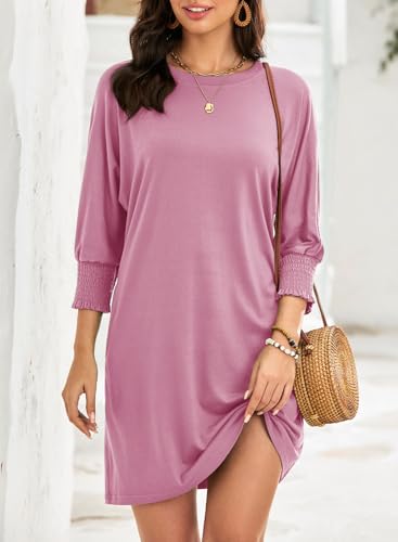 Image of Dokotoo Womens Dresses 2025 Spring 3 /4 Sleeve Fashion Dresses Crewneck Casual Mini Dress with Pockets S-XL