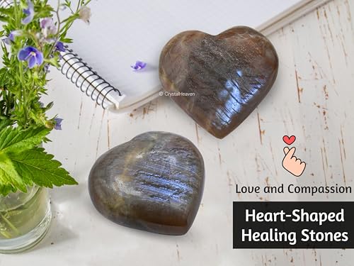 Image of Crystal Heaven Certified Sun Moonstone Heart Palm Pebbles Stones For Anxiety Stress Relief Massage - Aaa Grade Original Healing Gemstone Agate Heart Palm Stone For Yoga Meditation Spiritual