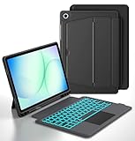 Pour Samsung Galaxy Tab A11+ Plus/A9+ Plus 11 pouces Étui avec clavier : Tab A9+/A11+ Plus Clavier QWERTZ allemand avec pavé tactile | Étui clavier sans fil avec éclairage 7 couleurs Étui avec porte-stylo