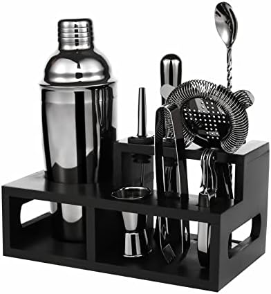 Purism Bartender kit,11 Pieces Home Cocktail Shaker Set with Cocktail Recipes Cards,Bar Tools Stainless Steel Cocktail Shaker Set with Stand,Apply to Home Make Mixed Drink&Various Cocktails