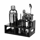 Purism Bartender kit,11 Pieces Home Cocktail Shaker Set with Cocktail Recipes Cards,Bar Tools Stainl