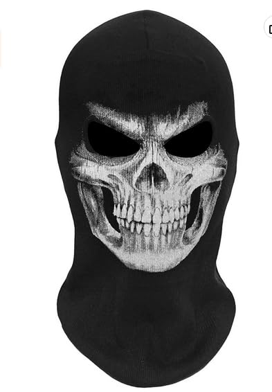 Pigmiss Ghost Skull Full Face Mask for Men Women Halloween Scary Mask Cosplay Party Halloween Outdoor Cycling Skateboard Hiking Skiing Black