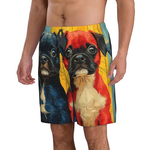 Men Swim Trunks Beach Shorts Swimwear Summer Bathing Suits - Cute Dogs Puppy Pet Retro2