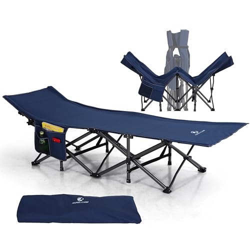 LET'S CAMP Campingbett Feldbett Klappbar Ultraleicht Campingliege mit Seitentasche und Tragetasche, Oxford-Gewebe Stabiles Schlafbett Gästebett für Camping, Outdoor, Indoor