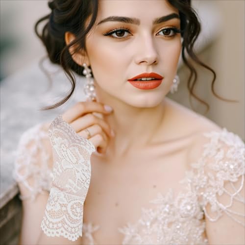 DIVINA VITAE 2 Pairs Lace Gloves Floral Fingerless Gloves Short Tea Party Glove for Women Bridal Wedding Prom Party Opera Dinner Cosplay 1920s Costume Accessories4