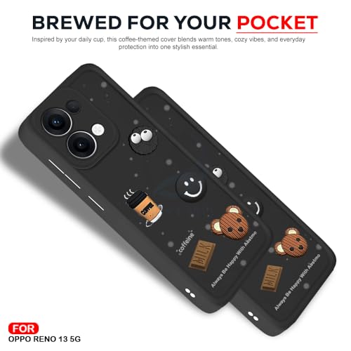 Image of AESTMO Back Case Cover for Oppo Reno 13 5G | Cute Fun Cartoon 3D Ball | Coffee Silicone Case | Full Body Protection | Camera Protection Back Cover for Oppo Reno 13 5G (Black)