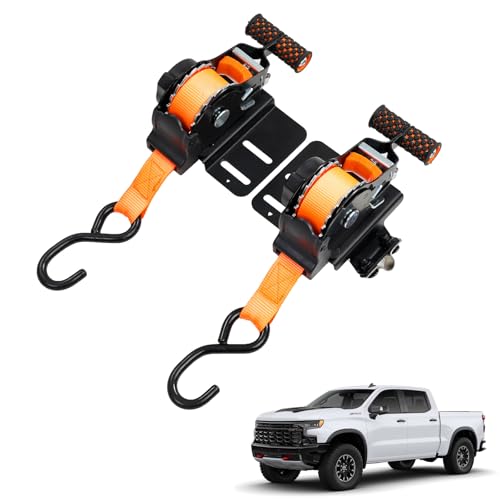 2PCS Retractable Truck Bed Tie Downs for Chevy Silverado &