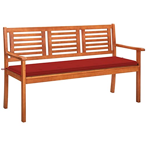 Xichuzi Banco de jardín 3 plazas, Banco Jardin Exterior, Bancos para Exterior, Banco Balcón, Banquillo De Jardin, Banco Terraza, Madera Maciza eucalipto y cojín 150 cm