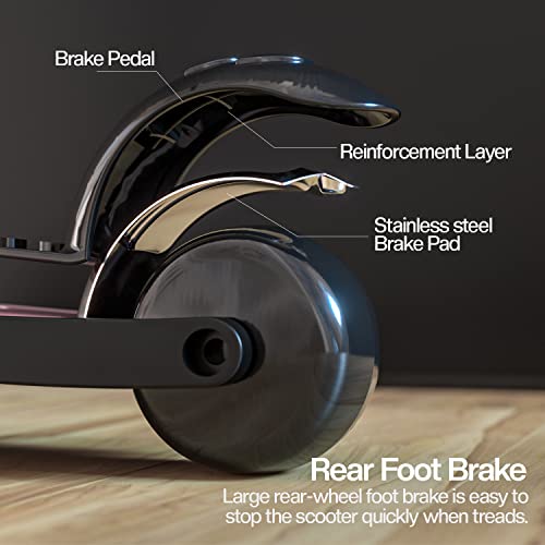 Image of Baybee Alpha-Glide 3 Wheel Scooter for Kids - Foldable & Height Adjustable Handle, LED PU Wheels & Brake - Ages 2-10 Years (Light Pink)