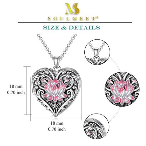Soulmeet Heart Shaped Enamel Pink Lotus Locket Necklace That Hold Pictures Inspirational Lotus Locket New Beginning Sterling Silver Gift (Locket Only) #TOP4