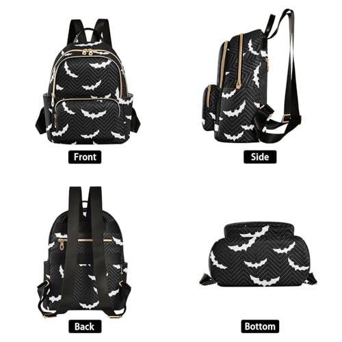 Image of Women Fashion Backpack Purse Halloween Bat Gothic Rucksack, S | Casual Lightweight Quilted Daypack Ladies Bag for College Travel Work