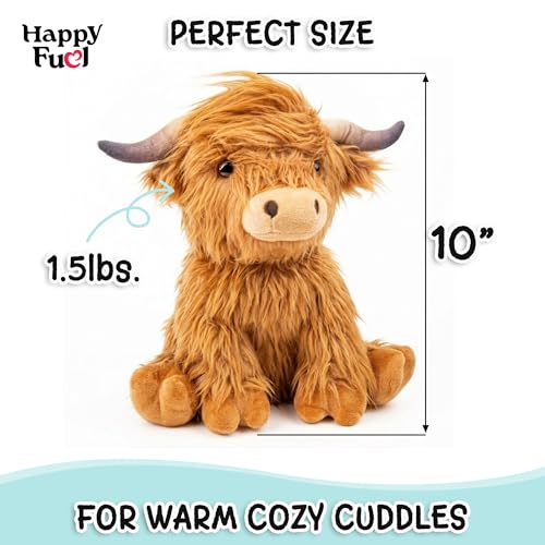 Image of Highland Cow Microwavable Stuffed Animal - 1.5 lb Unscented Heating Pad Plush, Soft Cozy Cute Cow Toy for Relaxation and Comfort, Gift for Women, Girls, Adults & Kids by Happy Fuel