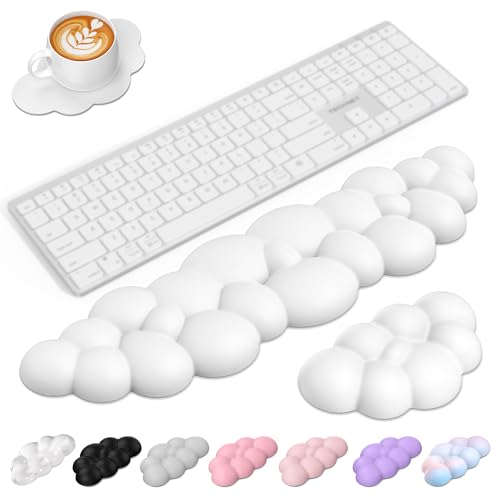 TECKNET Wolke Handballenauflage Tastatur Ergonomisches & Entspannendes Handgelenk: Memory-Schaum mit PU-Leder Gegen Müdigkeit 3-In-1 Handauflage Set Für Büro PC Gaming Computer - Weiß