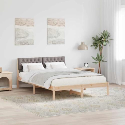 Mokuyary Marco de cama marrón y topo de 135 x 190 cm de madera maciza de pino, cama con somier, plataforma de somier, marco de cama sin colchón, fácil montaje para dormitorio, habitación de invitados