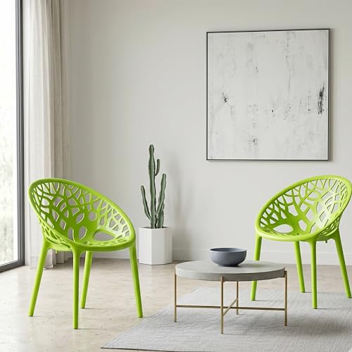 Image of Oaknest Neelkamal Crystal Plastic Chair - Stylish Tree-Design Backrest, Lightweight & Durable for Home, Garden & Patio (Lime Green), Set of 2 Piece