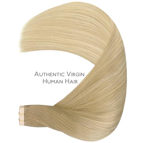 Image of WENNALIFE Tape in Hair Extensions Human Hair, 20pcs 50g 12 inch Balayage Dirty Blonde to White Blonde Remy Hair Extensions for Women Tape Ins Straight Extensiones De Cabello Humano Skin Weft