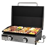 Hykolity 22 in. Portable Tabletop Griddle with Hood, 24,000 BTU Heavy Duty Propane Gas Griddle, Non-Stick Stainless Steel Flat Top Griddle for Outdoor, Camping, Cooking, Tailgating