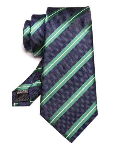 Image of RBOCOTT Silk Stripe Plaid Tie and Pocket Square with Tie Clip Sets for Men