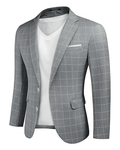 Hihawk Men's Linen Blazer, Two Button Slim Fit Casual Suit Jacket, Daily Lightweight Sport Coat