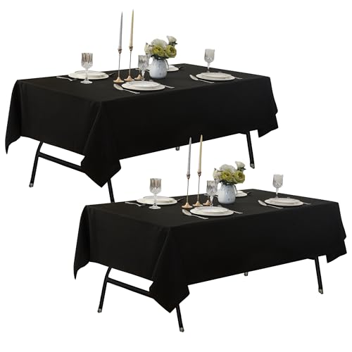 Image of 2-Pack 60x120 inch Black Table Cloths, Solid Stain and Wrinkle Resistant Oblong Tablecloth, Premium Plain Weave Polyester Fabric Rectangle Table Linen Covers for Hotel, Wedding