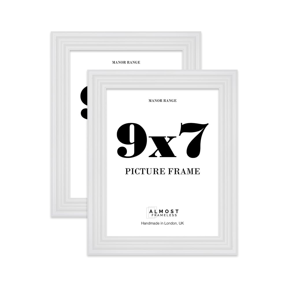 9x7 Picture Frame, Display 9x7 Pictures (22.9 x 17.8cm) - Ice White Timeless 42mm Edge Gallery Wall - 2 Pack
