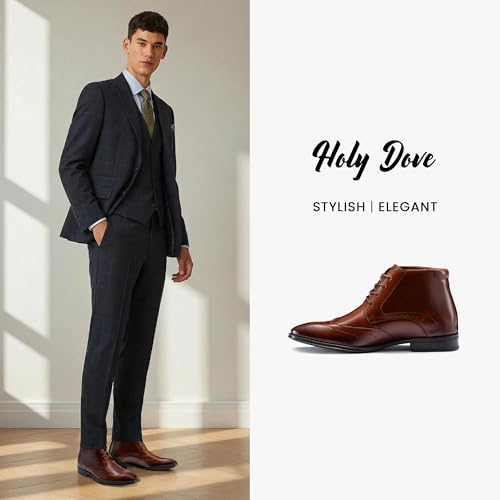 Image of Holy dove Mens Dress Boots, Premium Leather Oxford Chukka in, Non-Slip Waterproof Business Boots for Men