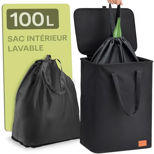 Praknu Poubelle de Tri Sélectif 100L - Collecteur de Bouteilles pour Recyclables & Verre -...