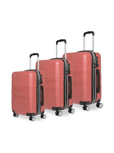 Image of Tommy Hilfiger Stanford Luggage Set of 3 (Cabin, Mid & Cargo)- Burnt Orange | Polycarbonate Hardshell Suitcase | Expandable Trolley Bags with Flushed TSA Lock, 360 Spinner Wheels & Telescopic Handles