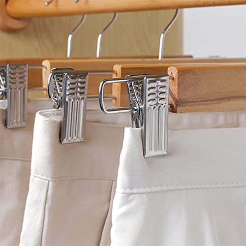 Image of Kuber Industries Hanger|Steel Adjustable Clips|Wooden Natural Finish Closet Hanger with Swivel Hook for Clothes & Classical Lifestyle|Pack of 3 (Brown)