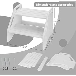 Ambird wooden two step stools toddler with safety non slip pads and handles bamboo step stool for bathroom bedroom kitchen dual height step stools for kids white  urban country home decor