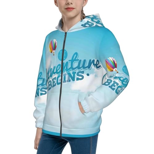 The Travel Adventure Begins Kids Pullover Hoodies Boys Zip Up Sweatshirts Girls Athletic Clothes with Pocket
