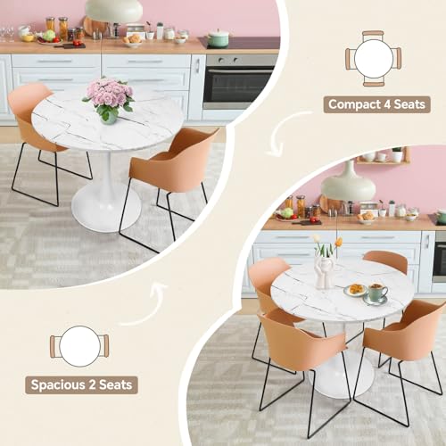 Image of Round Dining Table 31.5 inch Faux Marble White Tulip Table with Pedestal Base for 2-4 People Small Space - Kitchen Living Room Cafe
