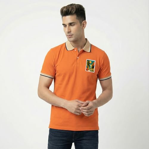 Image of Men's Regular Fit Solid Half Sleeve Casual Tipping Collar Polo T-Shirt