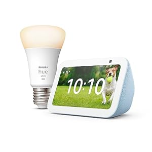 Echo Show 5 (3e Génération) | Bleu-Gris + Ampoule Connectée Philips Hue