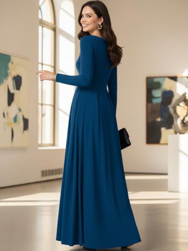 Image of KOH KOH Womens Long Sleeve V-Neck Flowy Modest Elegant Evening Maxi Dress
