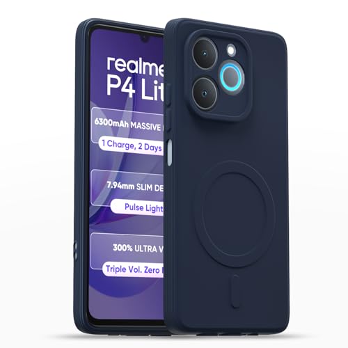 Image of Pikkme Back Cover for Realme P4 Lite 5G Soft Matte Silicone Mag-Safe Design (Mag-Safe Not Support) Camera Protection | Slim Fit Bumper Cover (Blue)
