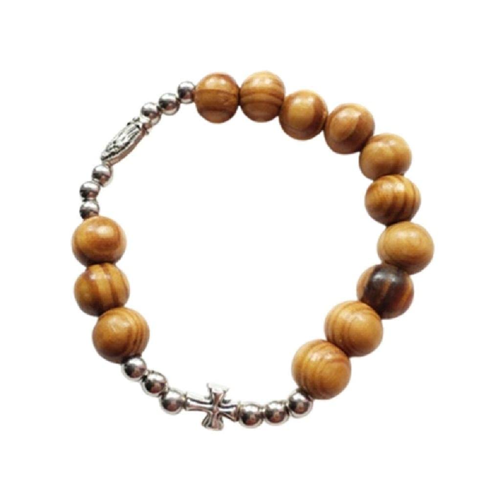 Vintage Women Beaded Stretch Rosary Bracelet With Cross Baptism Rosaries Prayer Catholic Jewelry Men Religious Gift Cross Wristband