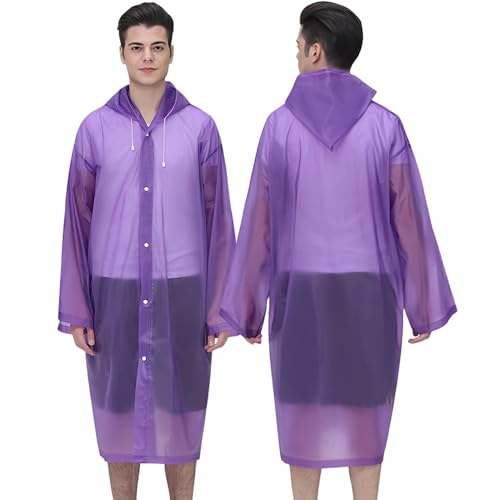 Image of Rain Ponchos, 2 Packs Reusable Ponchos for Adults with Drawstring Hood and Sleeves, Emergency Rain Coat for Theme Park, Hiking, Camping or Traveling