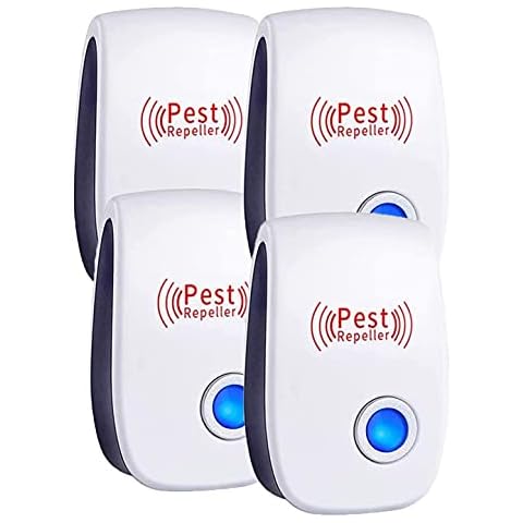 CUE Ultrasonic Pest Repeller, 4 Pack Electronic Bug Repellent Plug in Indoor, Repel Bugs Mice Roaches Ants Spiders Rats Bats Birds Flies Mosquitoes Fleas Rodents and Insects 【White】 Cover