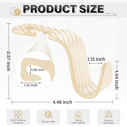 Image of SINGARO Universal 2 Pack Car Seat Headrest Purse Hook, Carbon Fiber Back Seat Hook Storage Organizer Hanger for Purse Handbag Coat, Car Interior Accessories(Beige)