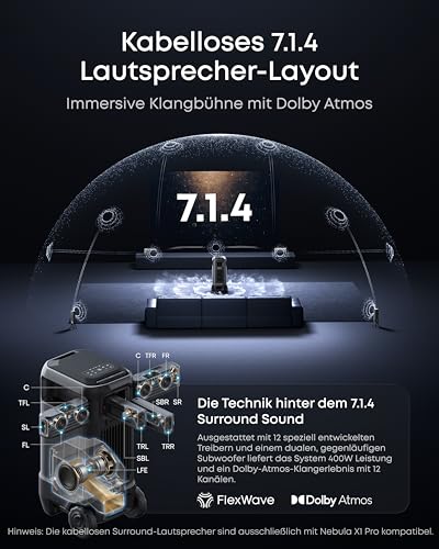 soundcore Nebula X1 Pro | Mobiler Beamer 4K Laserprojektion 7.1.4 Dolby Atmos Spatial Sound, All-in-One Design, 300 Zoll, 3500 ANSI Lumen, 400W Stereo, Auto Kalibrierung, Dolby Vision, GTV, Outdoor – Bild 4
