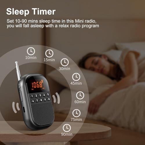 Image of Cason Small FM Radio for Pocket /Mini AM FM Radio with Earphones,Portable FM with Large Stereo Speaker & USB Rechargeable, LCD Screen, Easy to use for Jogging, Walking(Black)