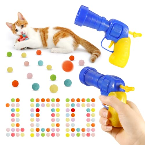 Interactive-Cat-Toys-Balls-Launcher100-Cat-Pom-Pom-Balls-and-2-Cat-Toy-LaunchersIndoor-Kitten-Toys-for-Your-Cute-Cats-Exercise-Training-Chasing