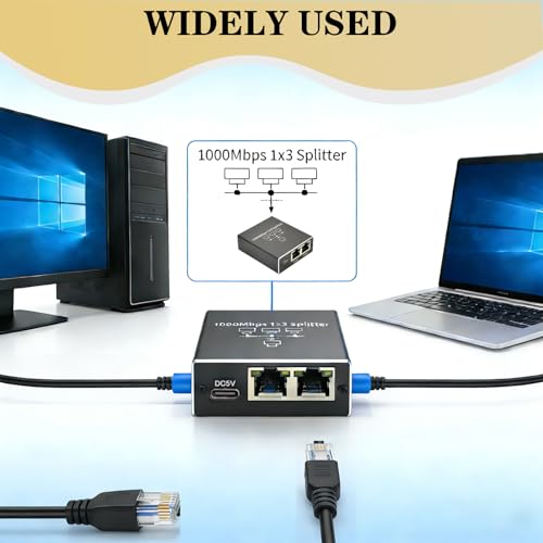 Conmutador Gigabit Ethernet 1 a 3 puertos LAN de 1000 Mbps con alimentación USB C para red 5