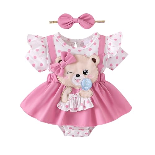 Baby Girl Summer Outfits Bear Short Sleeve One-Piece Jumpsuit With Headband Set Newborn Infant Girl Clothes
