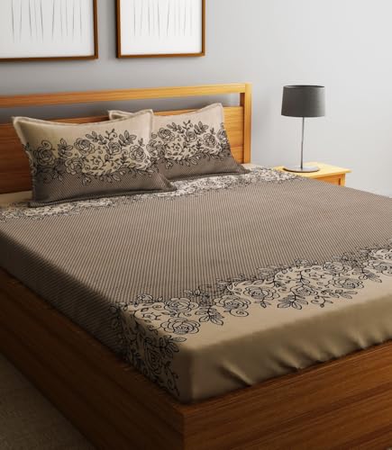 Image of Home Sizzler 210TC Charm in Rose Elastic Fitted Double Bedsheet (72X78 Inch) with 2 King Size Pillow Covers