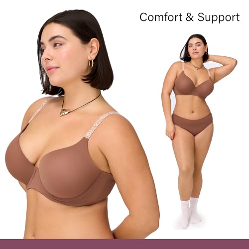 BLAKE & CO. 2 Pack Junior's Micro and Lace Underwire T-Shirt Bra with Adjustable Straps, Black and Brown, 34B2