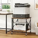 Warmiehomy 24インチ x 24インチ プリンタースタンド 収納棚付き - 車輪付き大型プリンターテーブル - 2段ローリングカート - ミニ冷蔵庫スタンド - 3Dレーザープリンター、ホームオフィス用 (ラスティックブラウン)