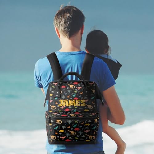 Image of Personalized Baby Diaper-Backpack Waterproof Nappy-Bag Backpack for Mom Dad Baby-Boys Dinosaur-Diaper-Bag with Baby Name
